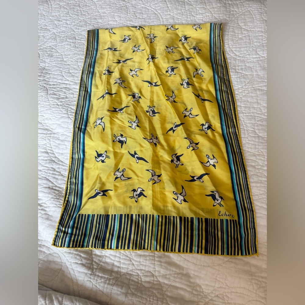 Echo Yellow Scarf with Bird Design vintage in good used condition